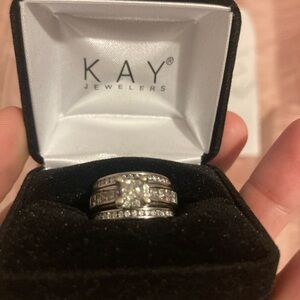 Kay Jewelers white gold and diamond wedding band and engagement ring set